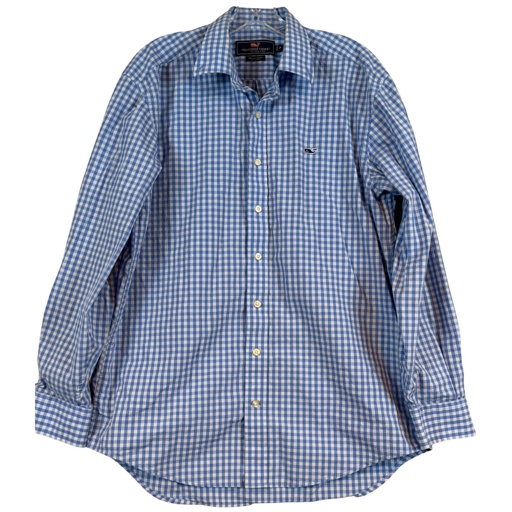 Vineyard Vines Mens Whale Shirt Blue Gingham Check Cotton Button Down M Preppy